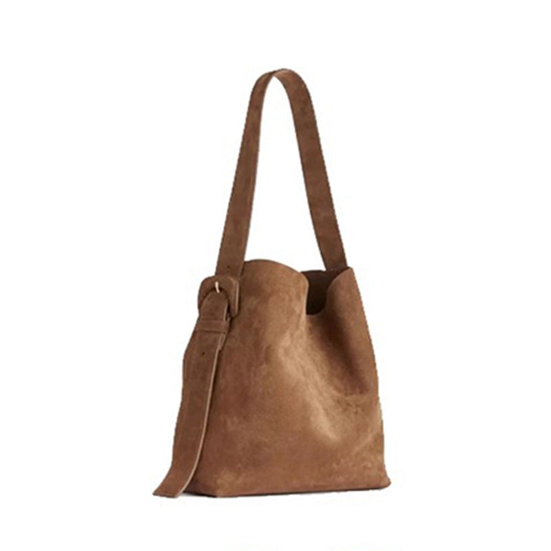 Special-interest Design Suede Belt Buckle Shoulder Strap Bucket Bag