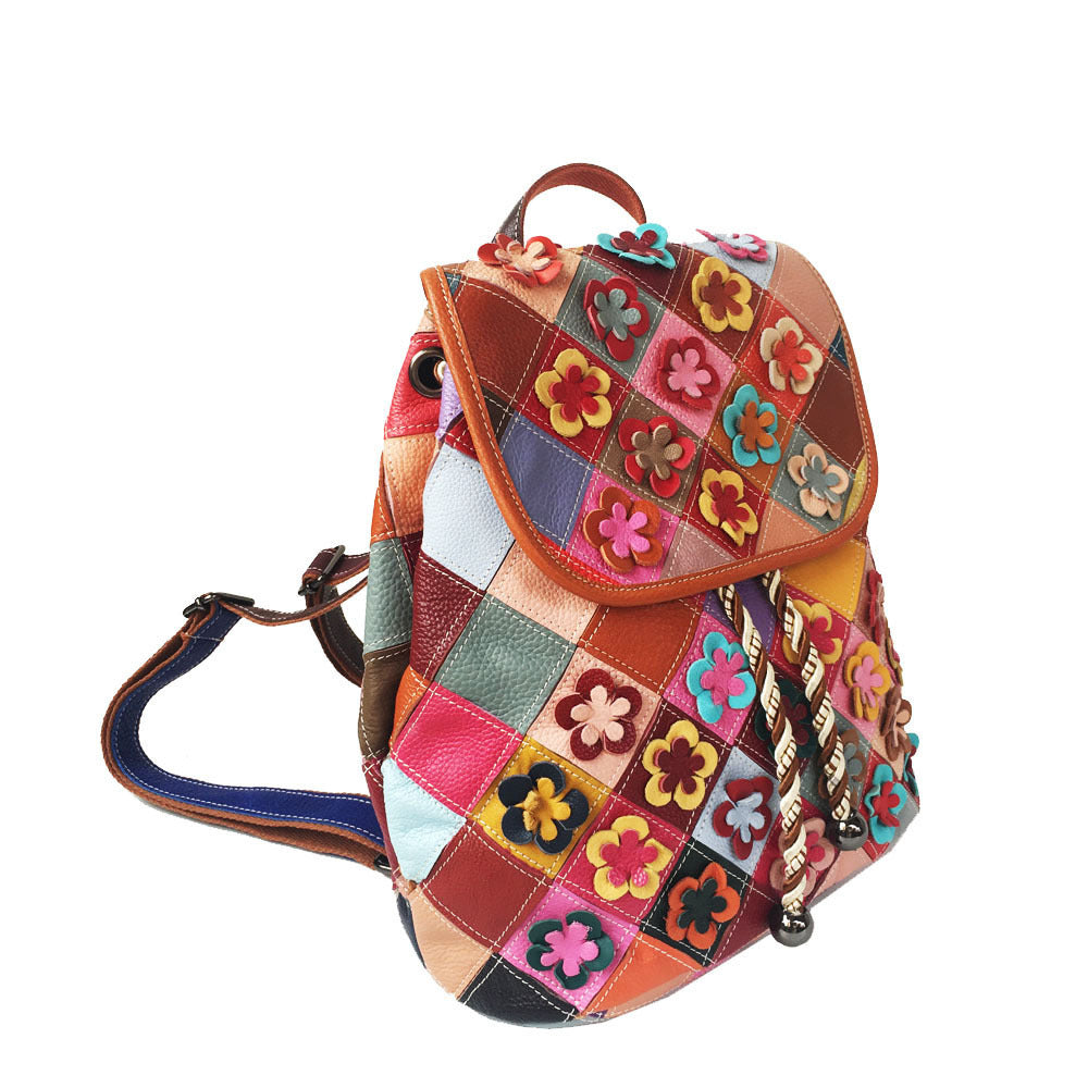 Stitching Rhombus Retro Women's Bag Leather Backpackage Backpack