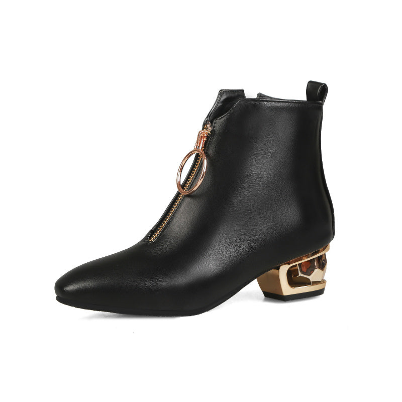 Women's Autumn Side Zipper Square Mid-heel Ankle Boots