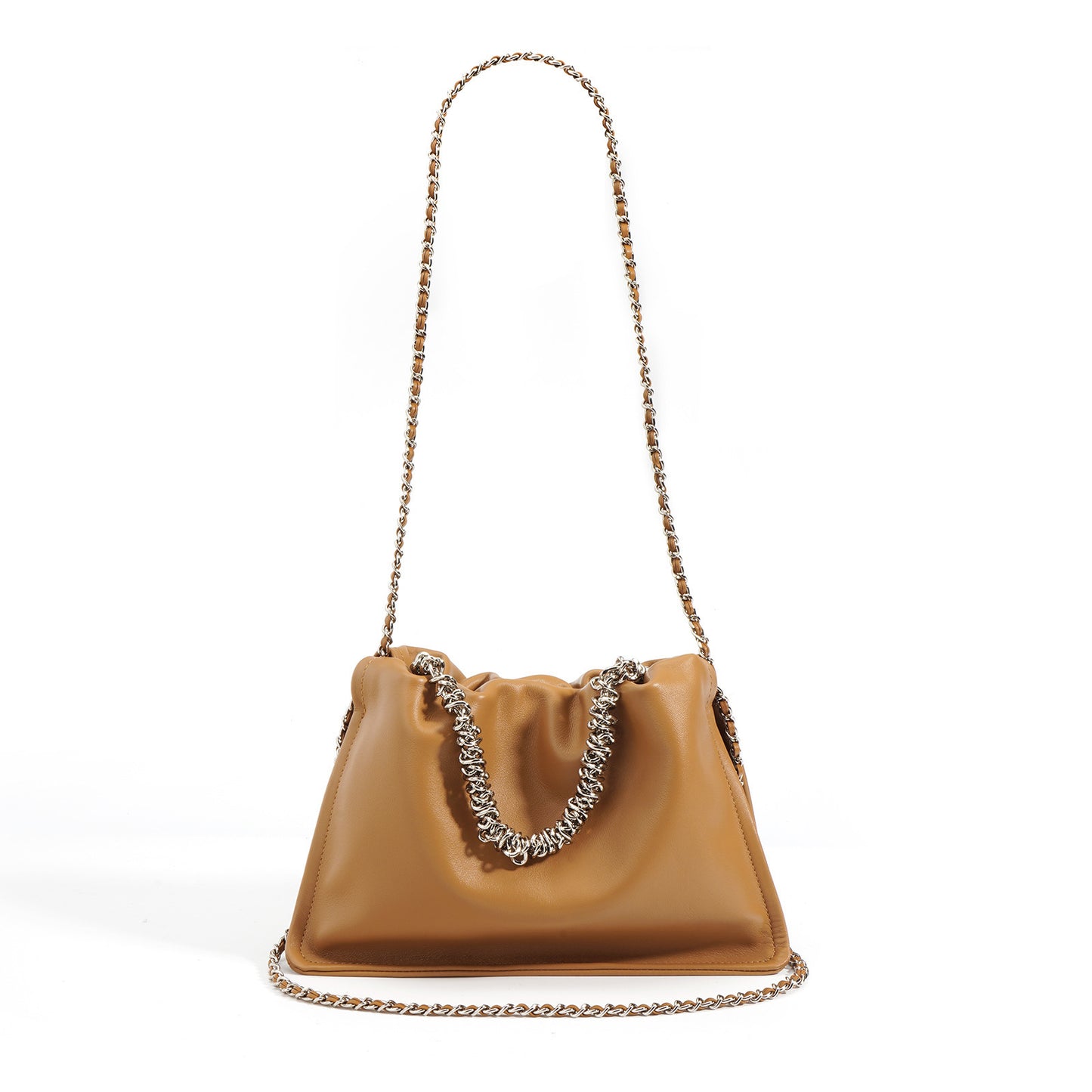 Design Genuine Leather Chain Pleated Cloud Bag