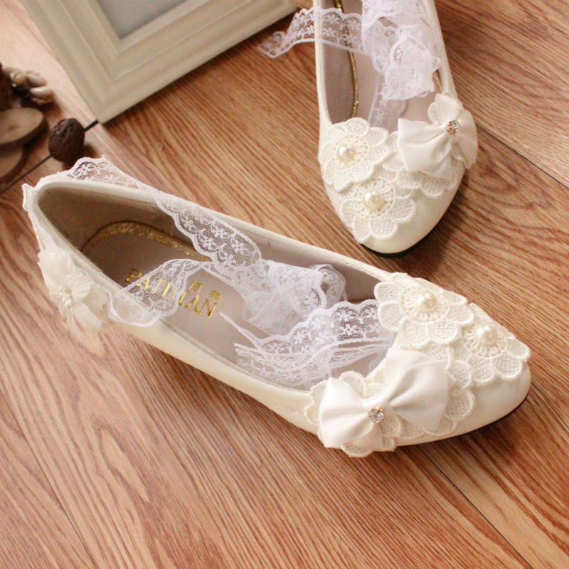 White Bow Ribbon Bridesmaid Wedding Dress Shoes