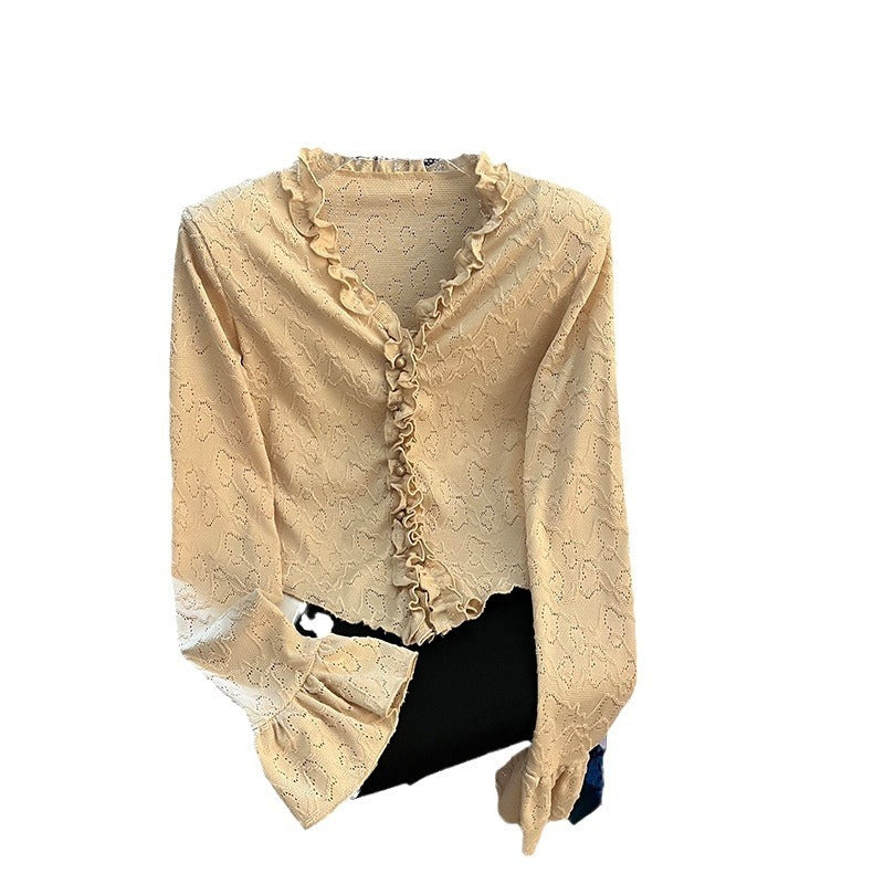 French Style Wooden Ear Lace Long Sleeve Shirt