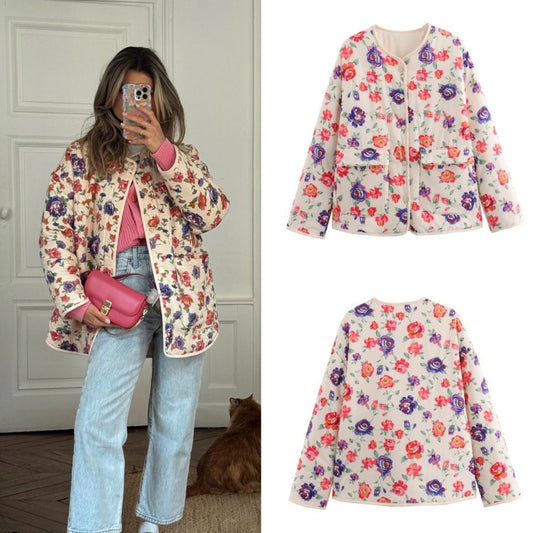 Street Loose Cardigan Printed Cotton-padded Jacket Coat