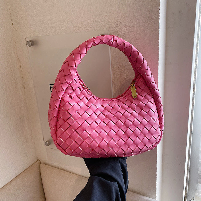 Bolso de mano tejido, lindo, de color sólido, moderno y combinable con todo