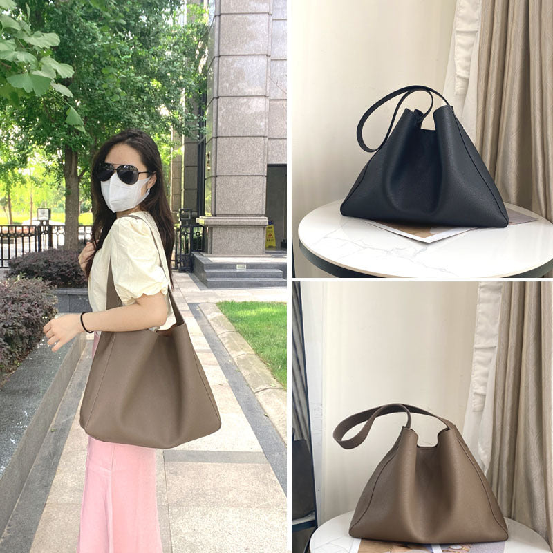 Women's Fashion Simple Large Capacity Genuine Leather Bucket Bag