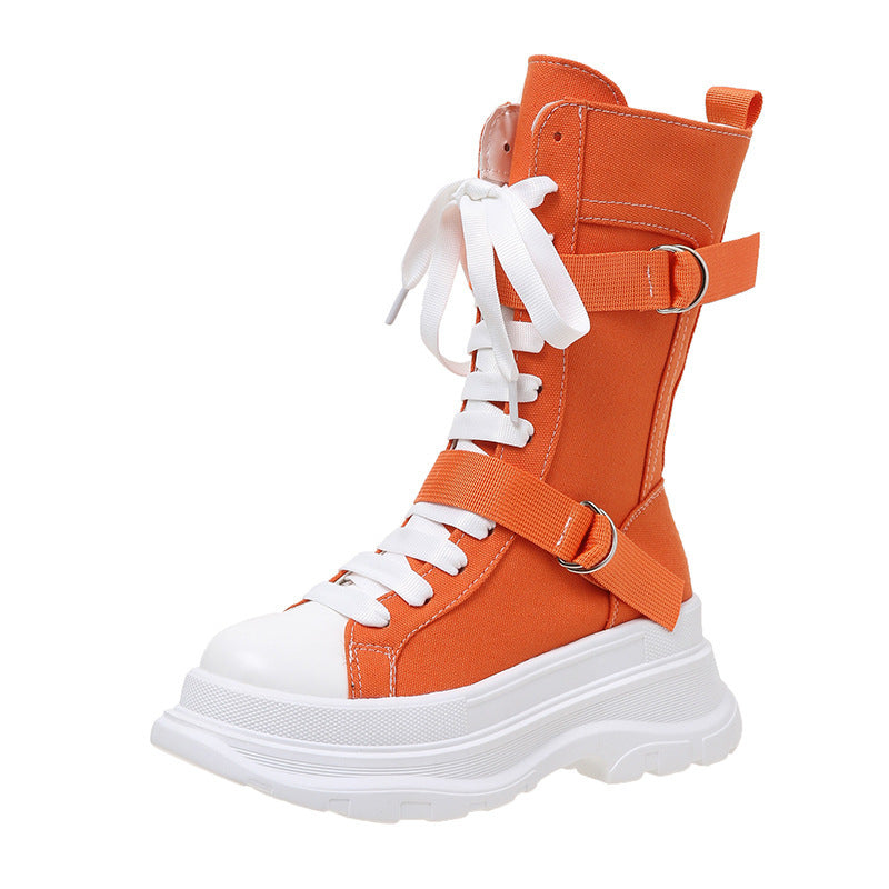 Women's Fashion Casual Platform Lace-up Canvas Boots