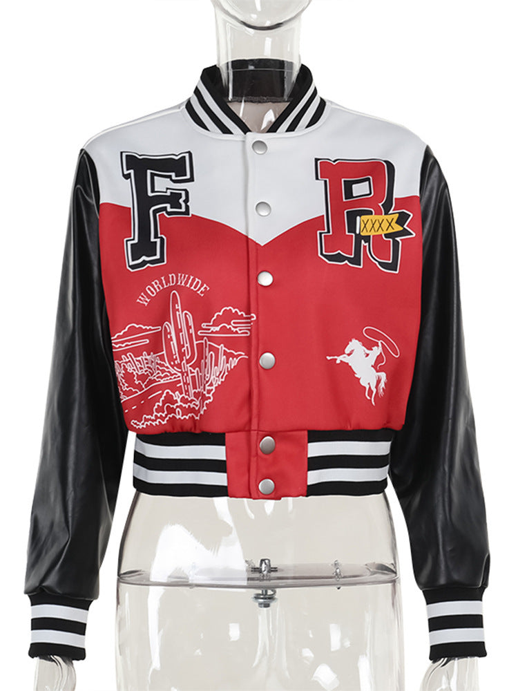 European And American Style Hipster All-matching Slim Fit Cropped Colorblock Baseball Uniform Coat