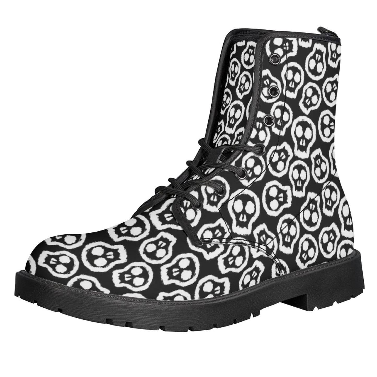 Printed Women's Leather Flat Bottom Low Heel British Martin Boots