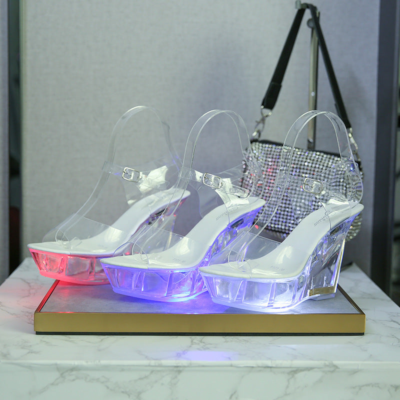 Sandalias luminosas con fondo de cristal de moda para mujer