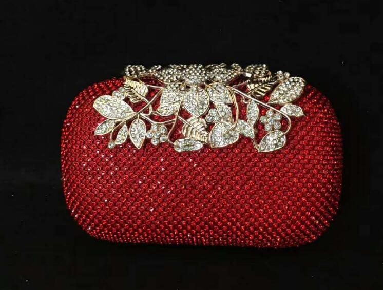 Leaf-shaped Flowers Diamond Dinner Clutch