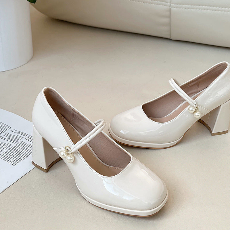 Square Toe Low-cut Retro Shoes French Chunky Heel High Heels