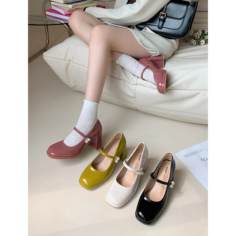 Square Toe Low-cut Retro Shoes French Chunky Heel High Heels