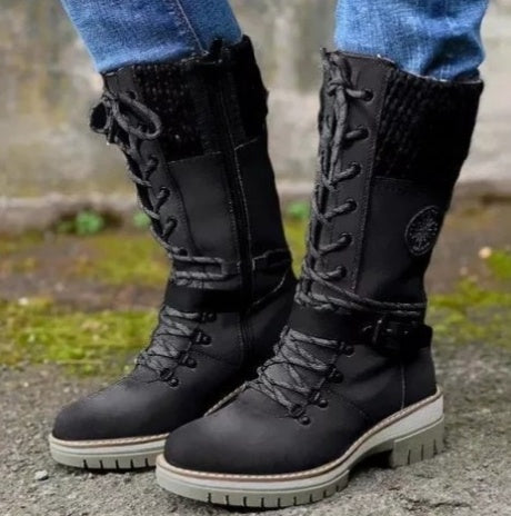 Botas Martin de invierno de tacón alto cuadrado con punta redonda y costura en talla grande