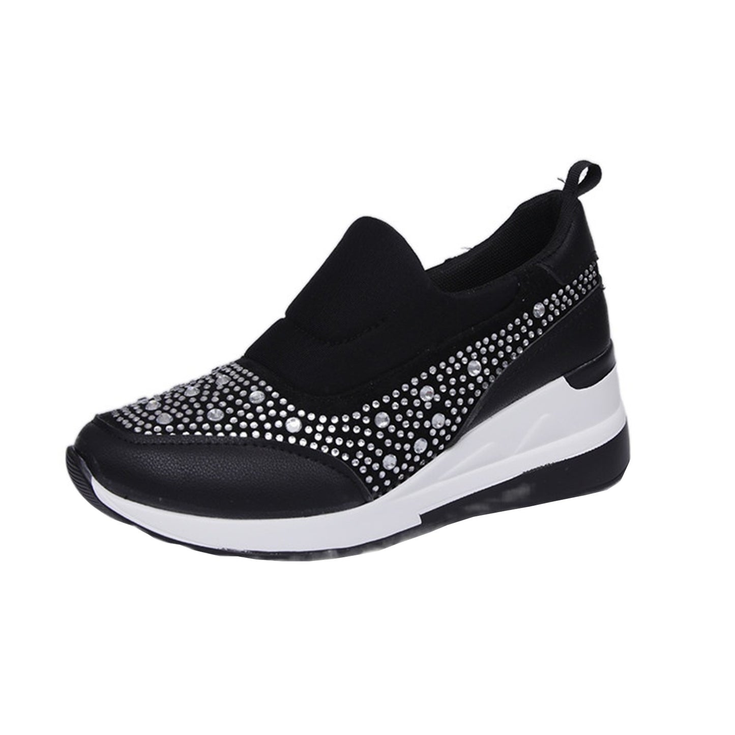 Rhinestone Wedges Flats Shoes Women Inner Height Increasing Shoes Sneakers