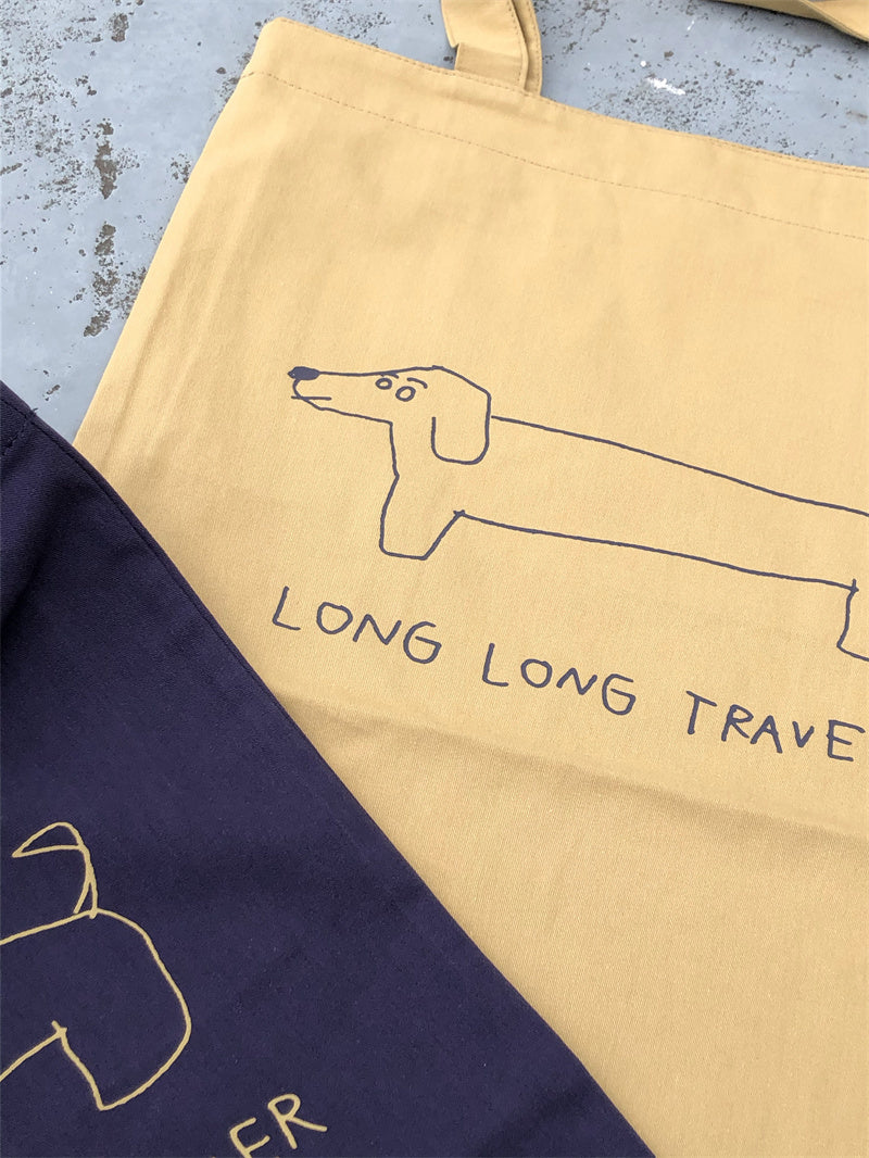 Dachshund Illustration Two-color Thin Canvas Bag