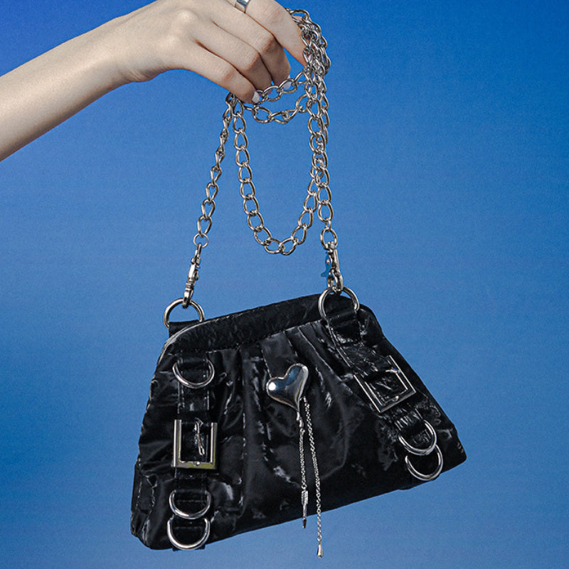 Bolso de mensajero de metal Love para mujer