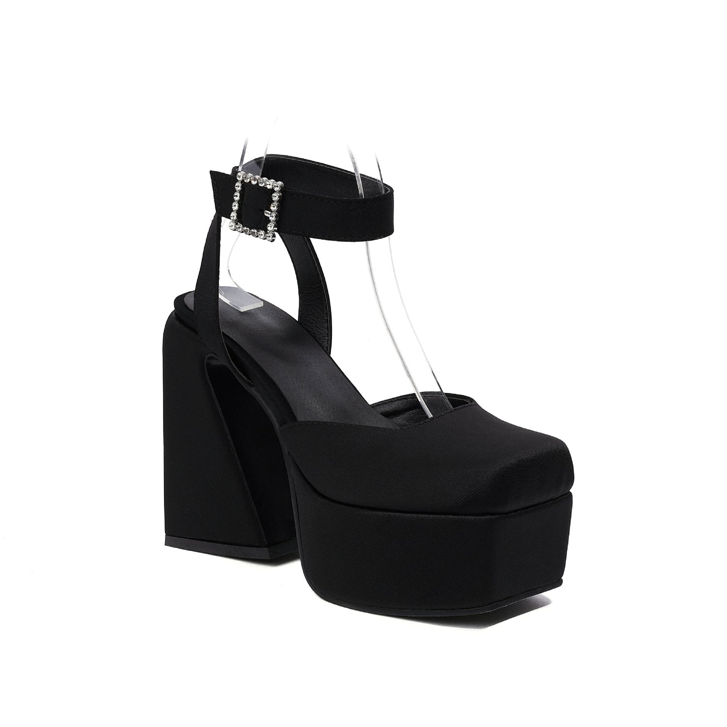 Women's Peep Toe Matte Buckle Thick High Heel Sandals