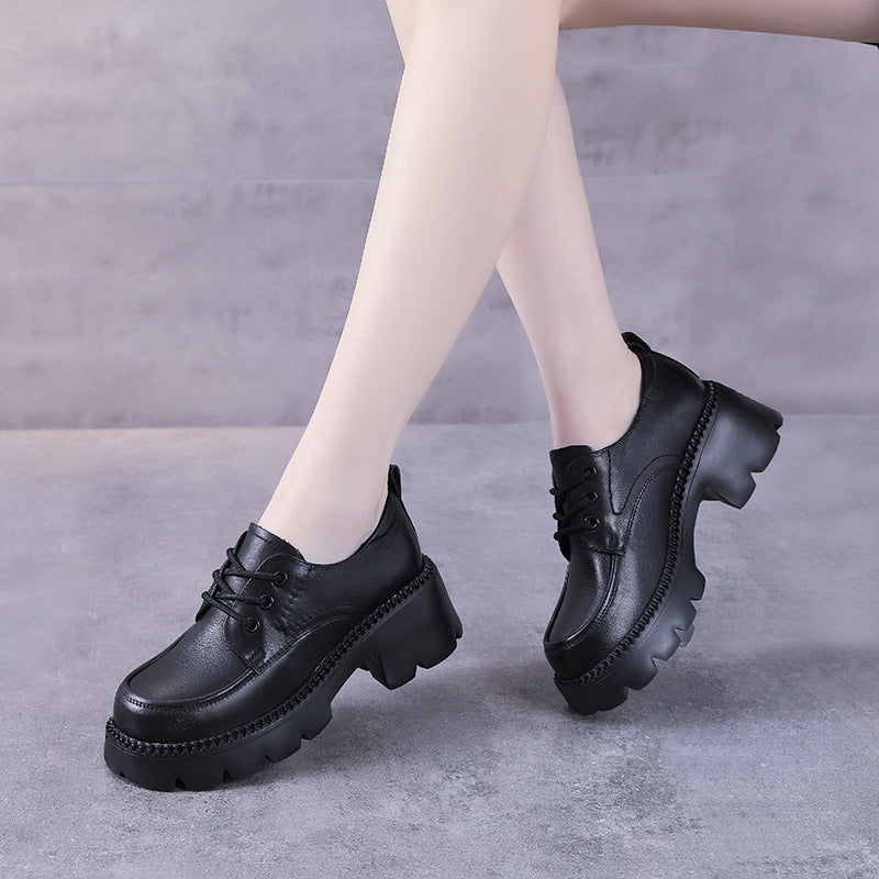 Women's Fashion Genuine Leather Thick Bottom Top Layer Cowhide Shoes