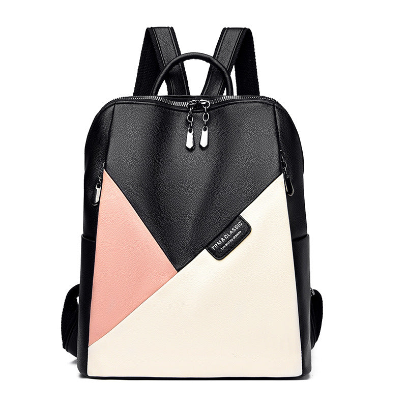 Women's Large Capacity Colorblock Leather Fashion Backpack