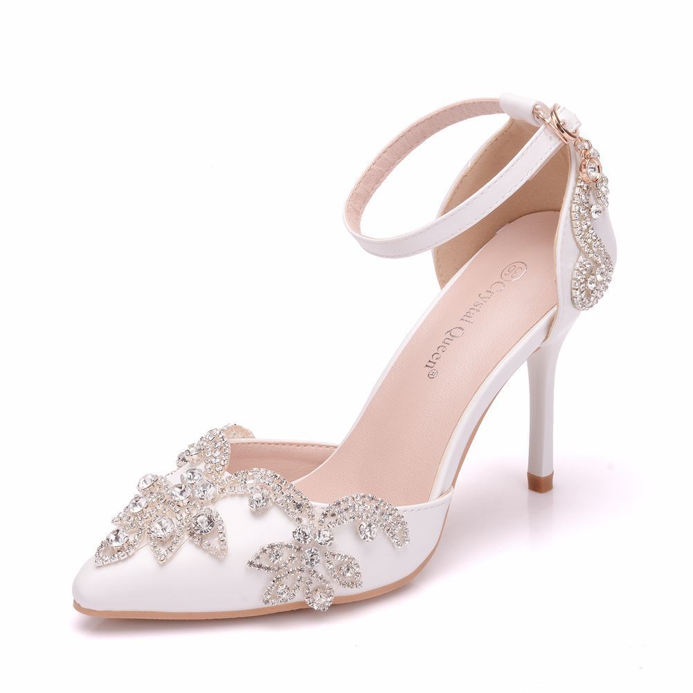 Stiletto Pointed White Tassel Rhinestone Sandals