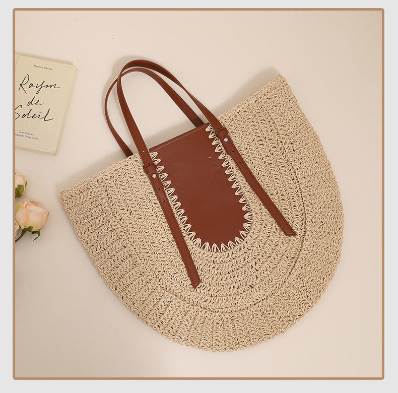 Semicircle Large Capacity French Shoulder Straw Bag