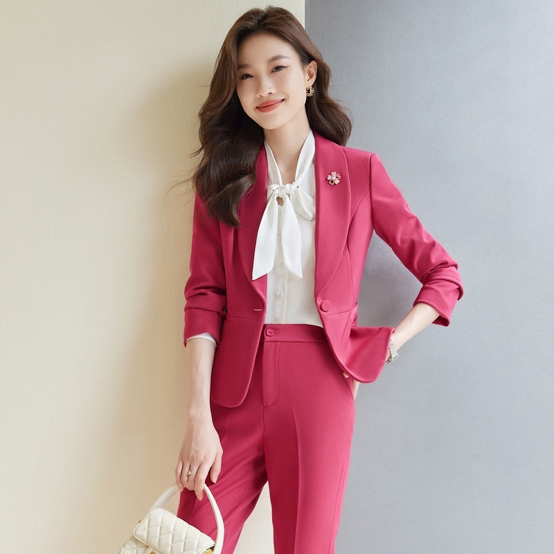 Rose Red Suit Lightly Mature High-end Temperament Business Wear Small Suit Interview