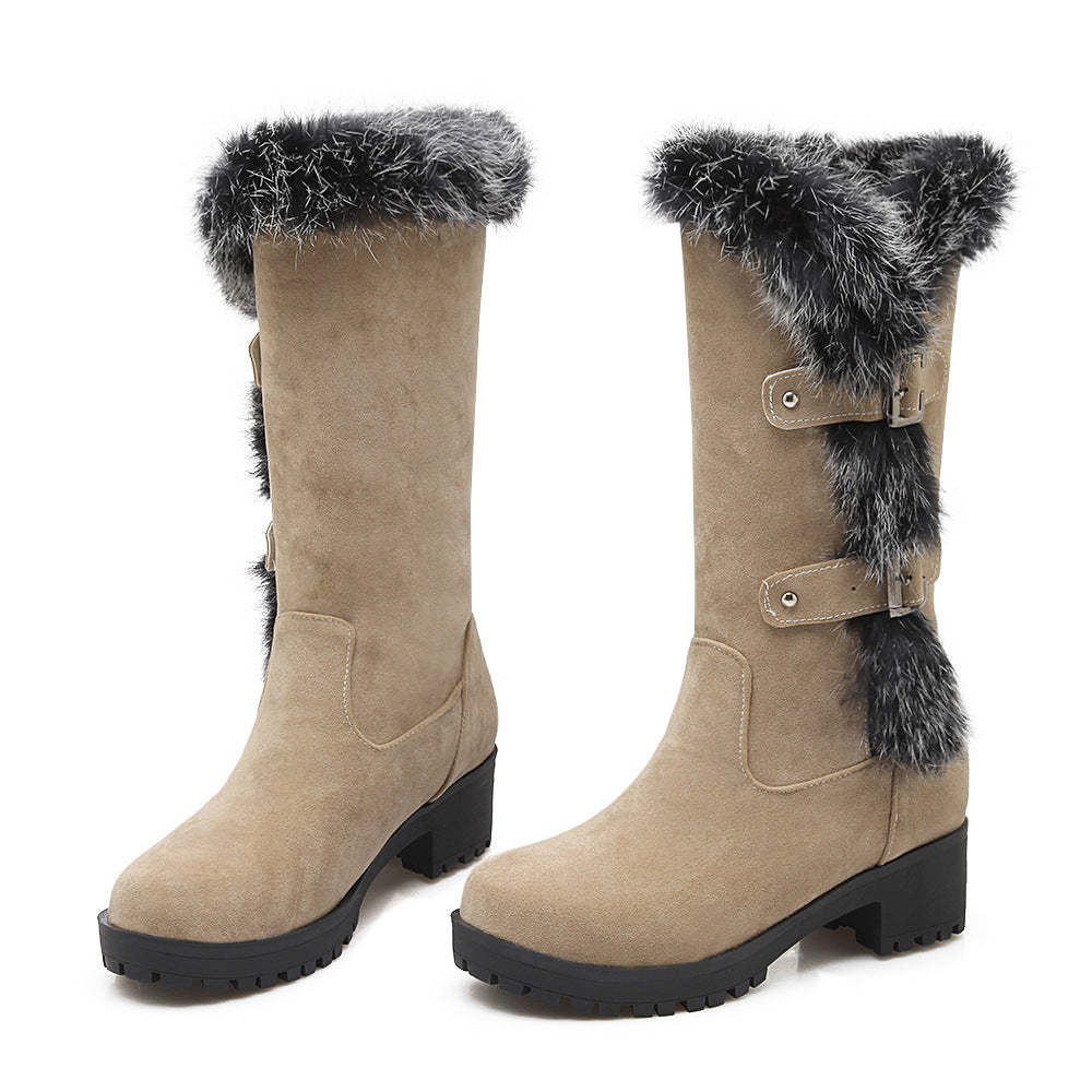 Casual Frosted Medium Boots Low Heel Rabbit Hair Snow